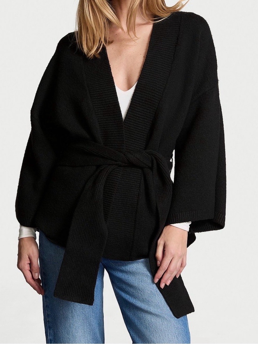 Victoria's Secret Black Luxe Crème Knit Wrap Sweater Size: XL/XXL